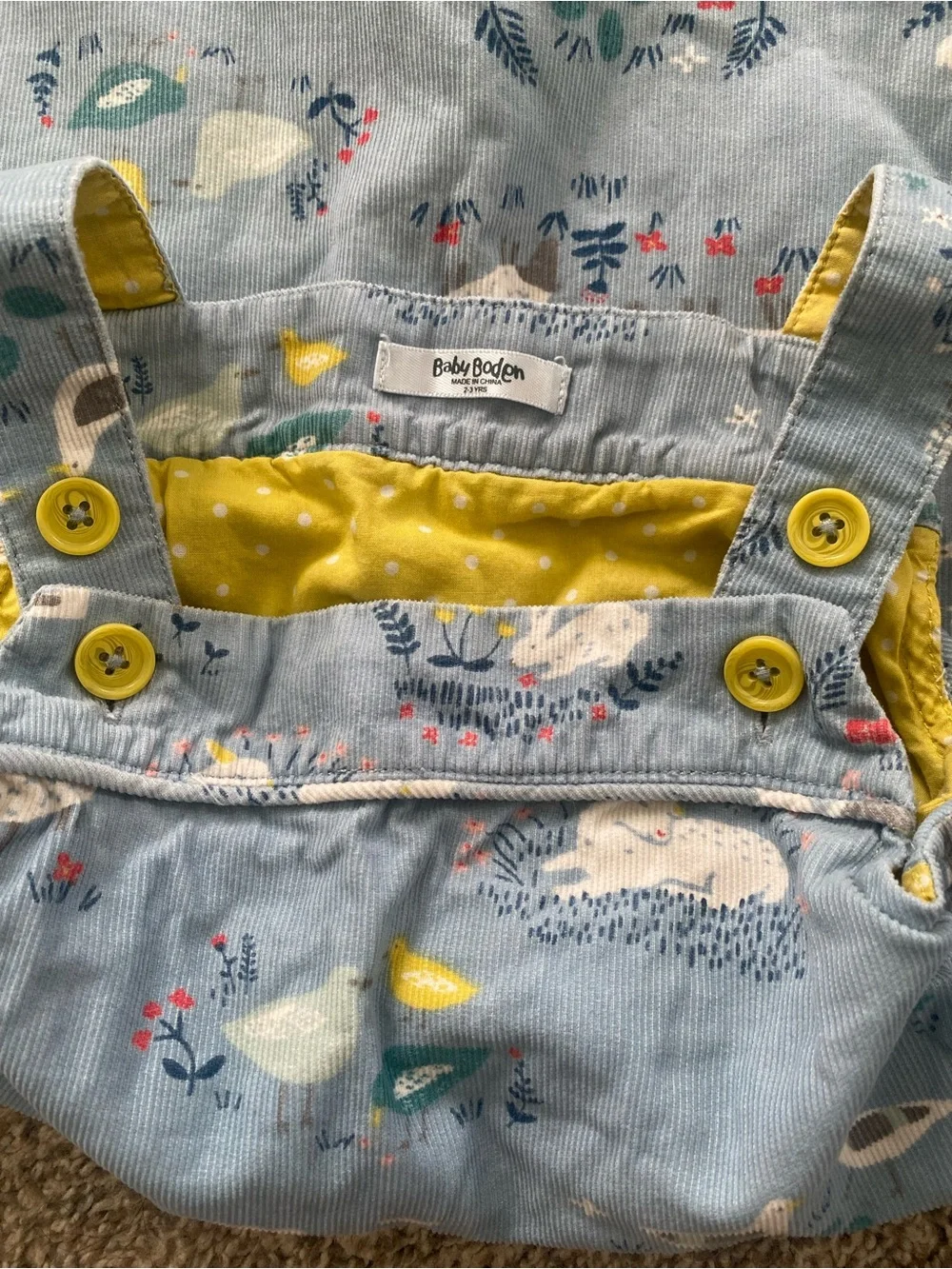 Baby Boden Light Blue Corduroy Animal & Cottage Print Pinafore Dress 2-3 yrs